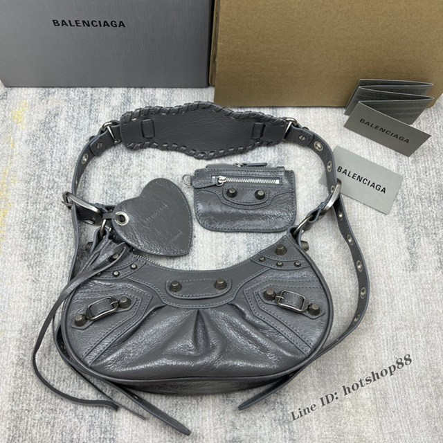 Balenciaga專櫃爆款Le Cagole半月牙腋下包餃子包 巴黎世家經典小號爆裂黑鱷金機車包 fyj1079